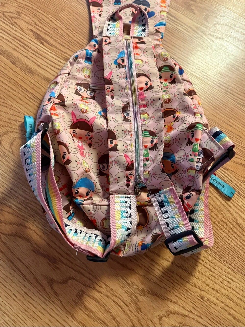 Harajuku Lovers Pink Character Print Mini Backpack with Rainbow Straps